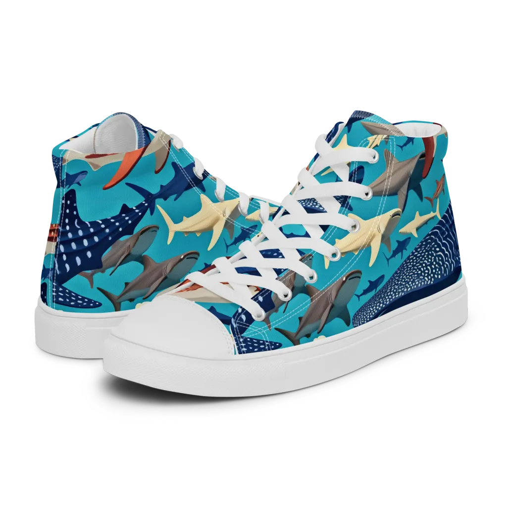 Azure Leviathan on Men's High Top Canvas Shoes — Left