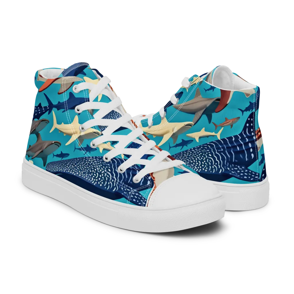Azure Leviathan on Men's High Top Canvas Shoes — Right