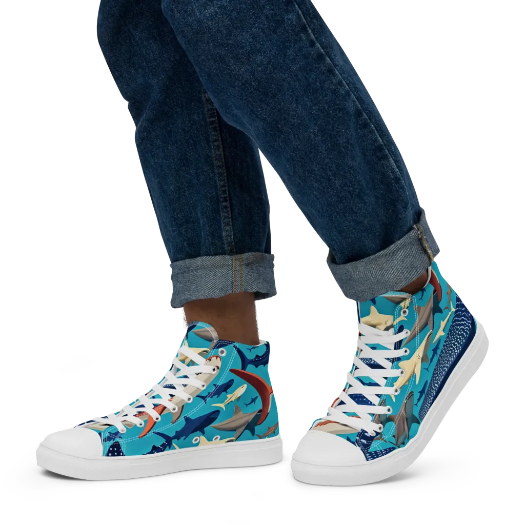Azure Leviathan on Men's High Top Canvas Shoes — Left