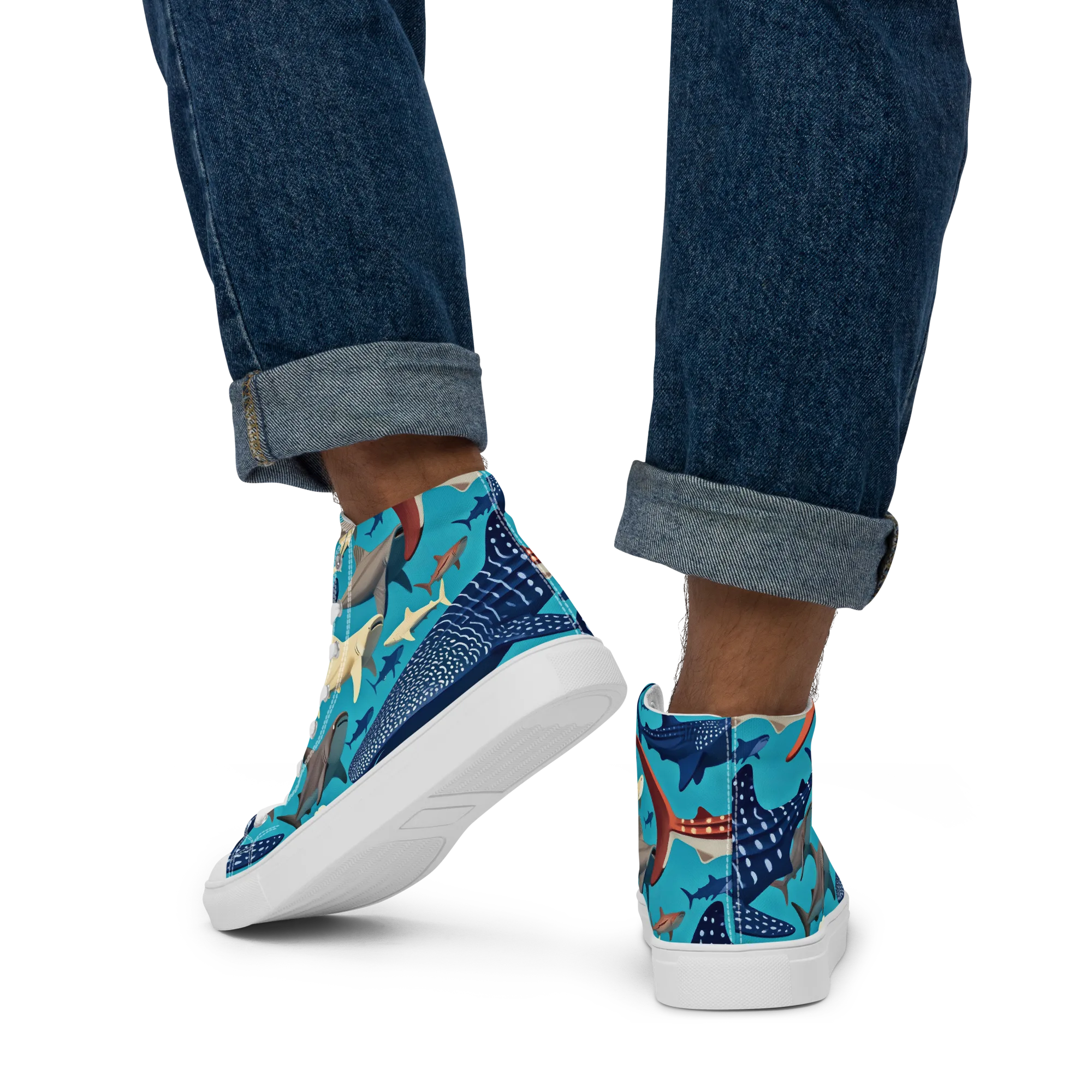 Azure Leviathan on Men's High Top Canvas Shoes — Back