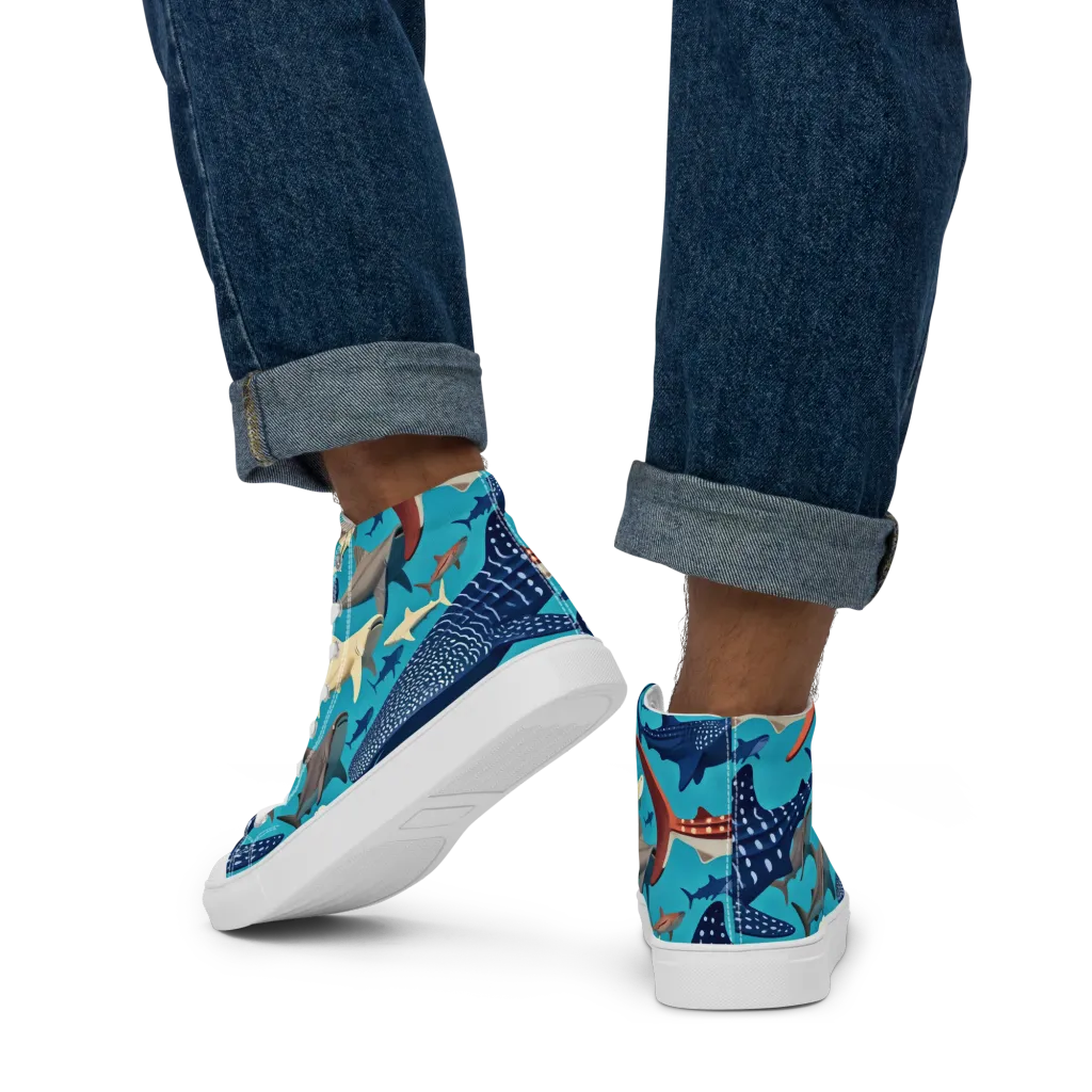 Azure Leviathan on Men's High Top Canvas Shoes — Back