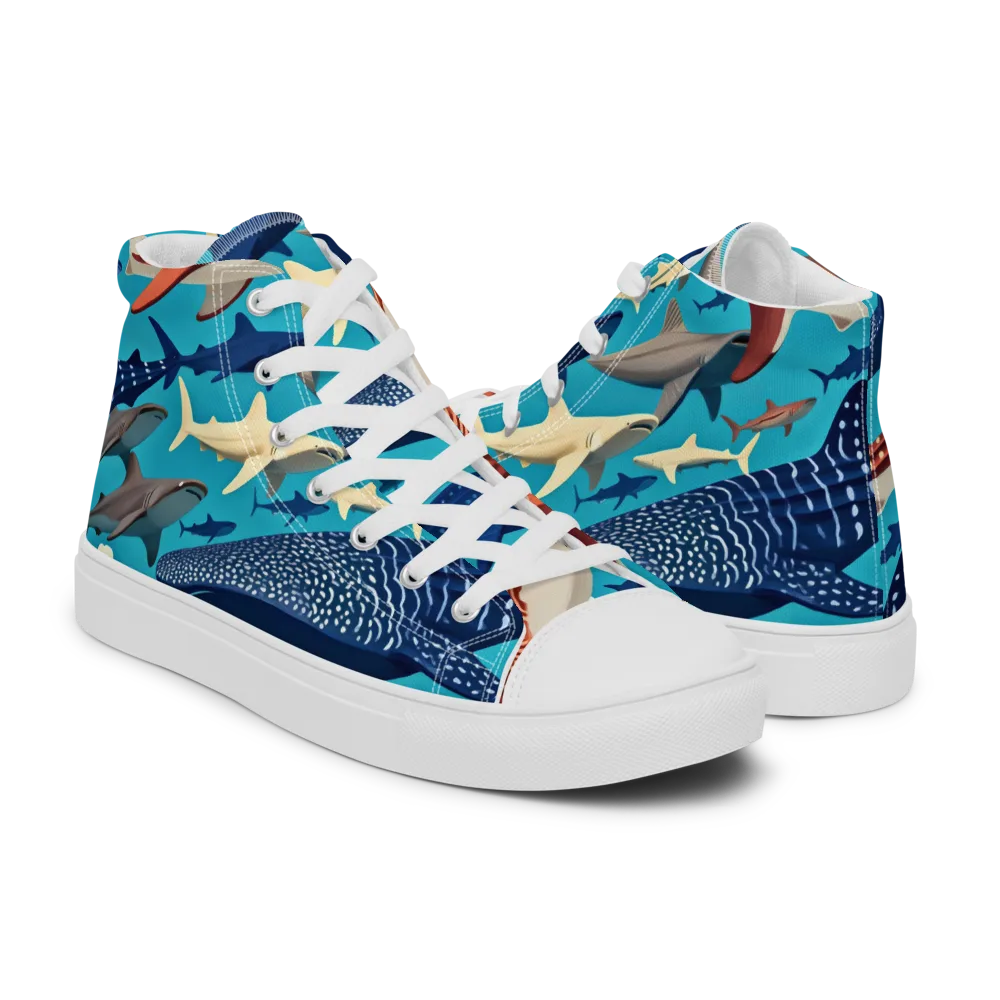 Azure Leviathan on Women's High Top Canvas Shoes — Right