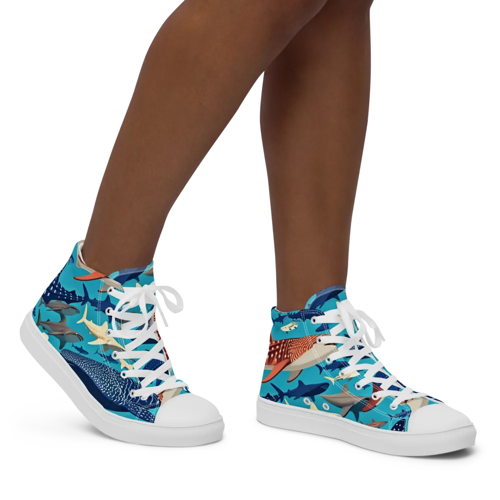 Azure Leviathan on Women's High Top Canvas Shoes — Right