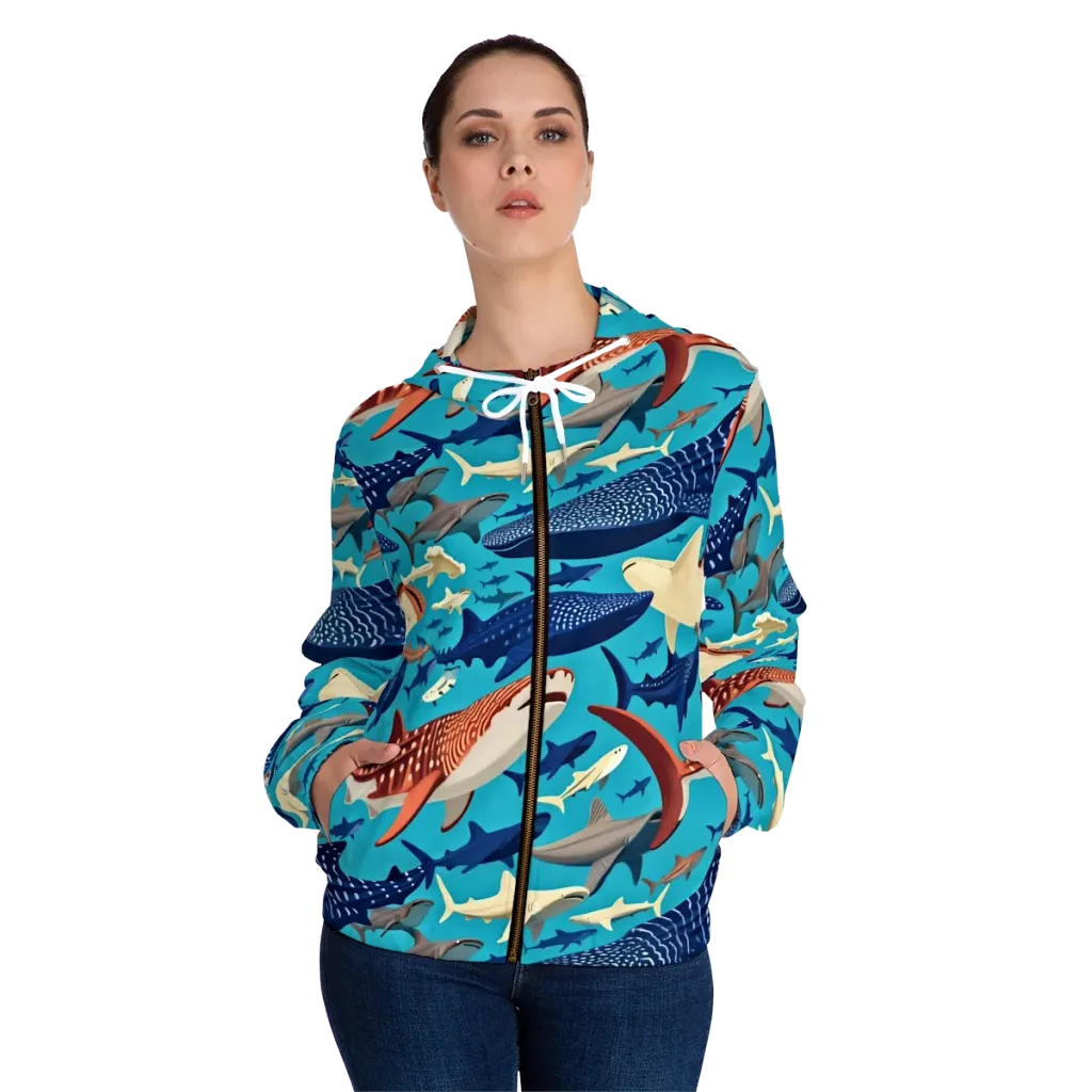 Azure Leviathan on Women's Full-Zip Hoodie — Front On Person