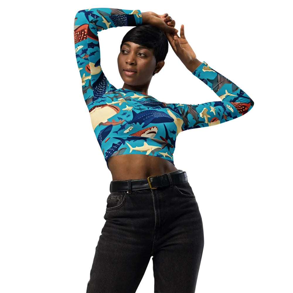 Azure Leviathan on Long Sleeve Crop Top — Front