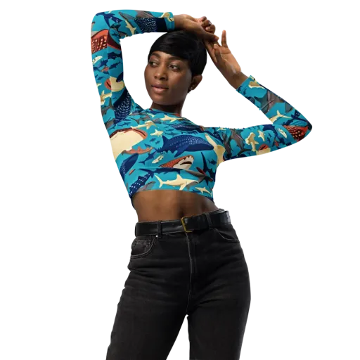 Azure Leviathan on a Long Sleeve Crop Top
