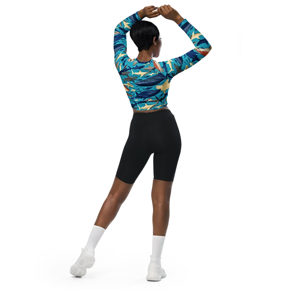 Azure Leviathan on Long Sleeve Crop Top — Back