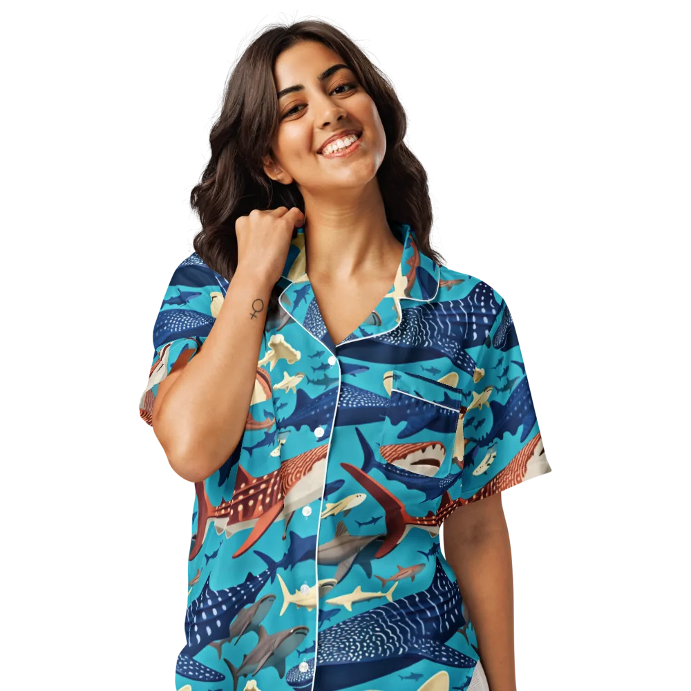 Azure Leviathan on Women's Short Sleeve Pajama Top — Front
