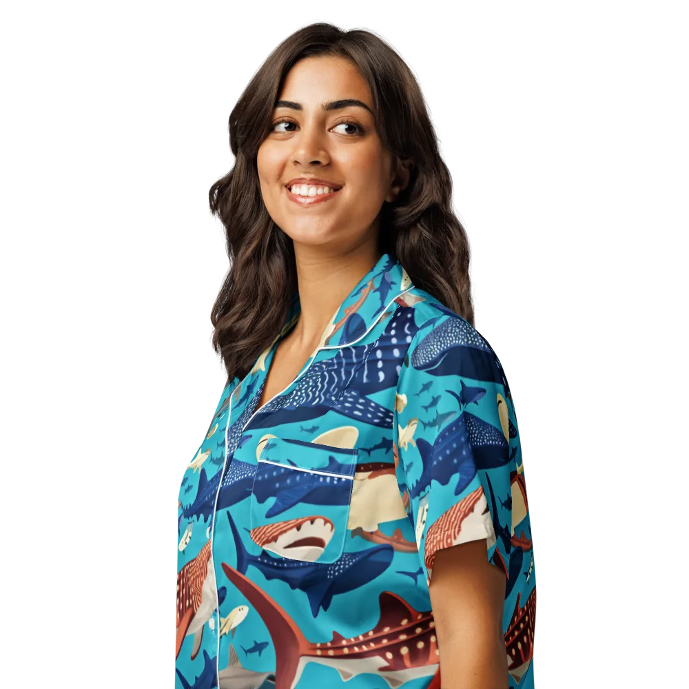 Azure Leviathan on Women's Short Sleeve Pajama Top — Left Front