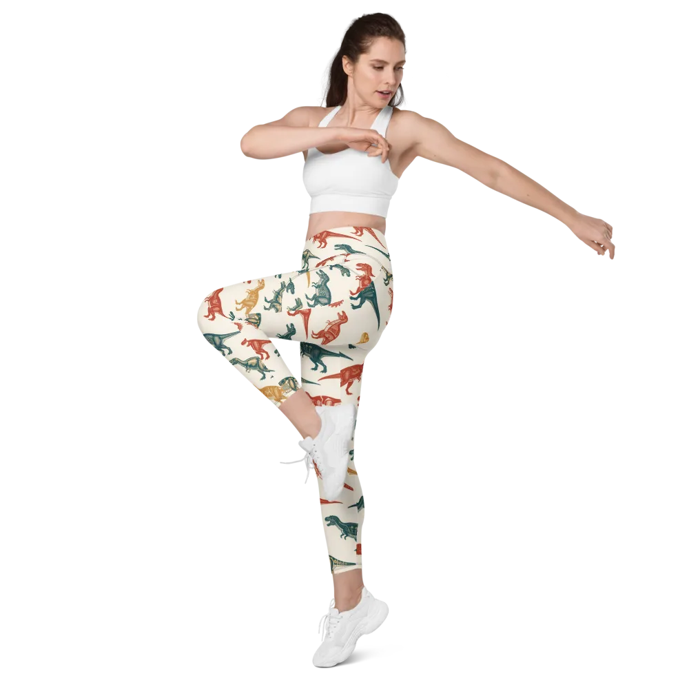 Fossil Parade on Leggings with Pockets — Left Front