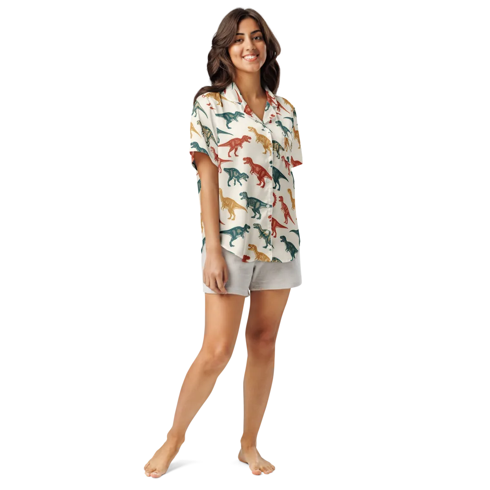Fossil Parade on Women's Short Sleeve Pajama Top — Front