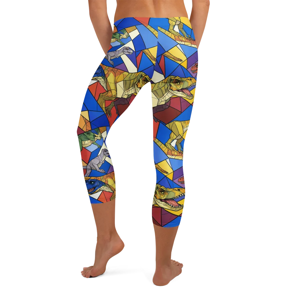 Jurassic Mosaic on Capri Leggings — Back