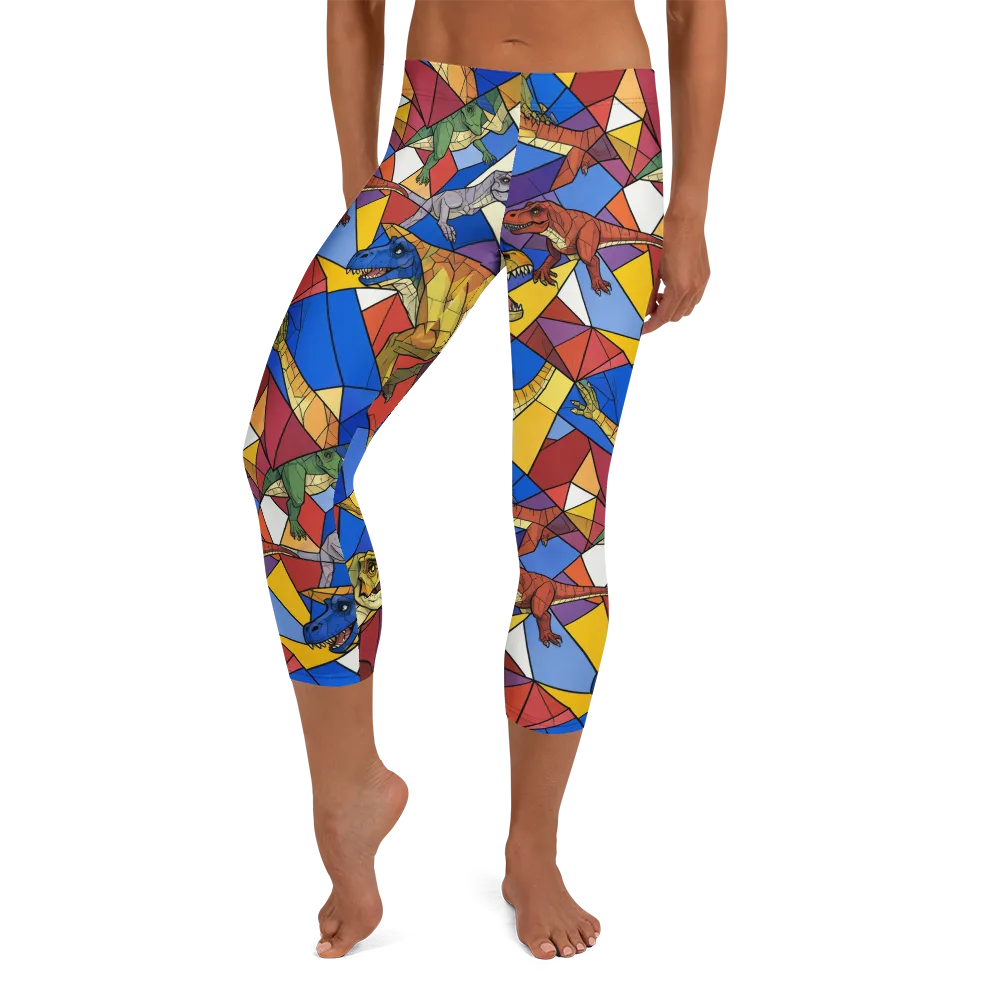 Jurassic Mosaic on Capri Leggings — Front