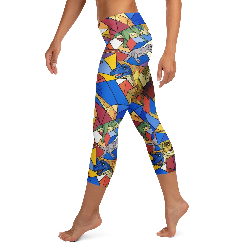 Jurassic Mosaic on Capri Leggings — Left