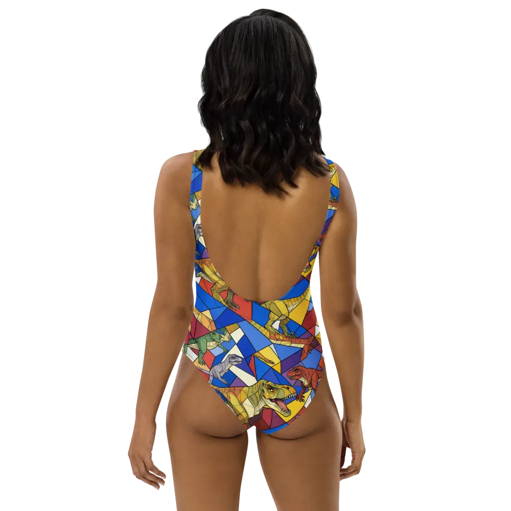 Jurassic Mosaic on One-Piece Swimsuit — Back