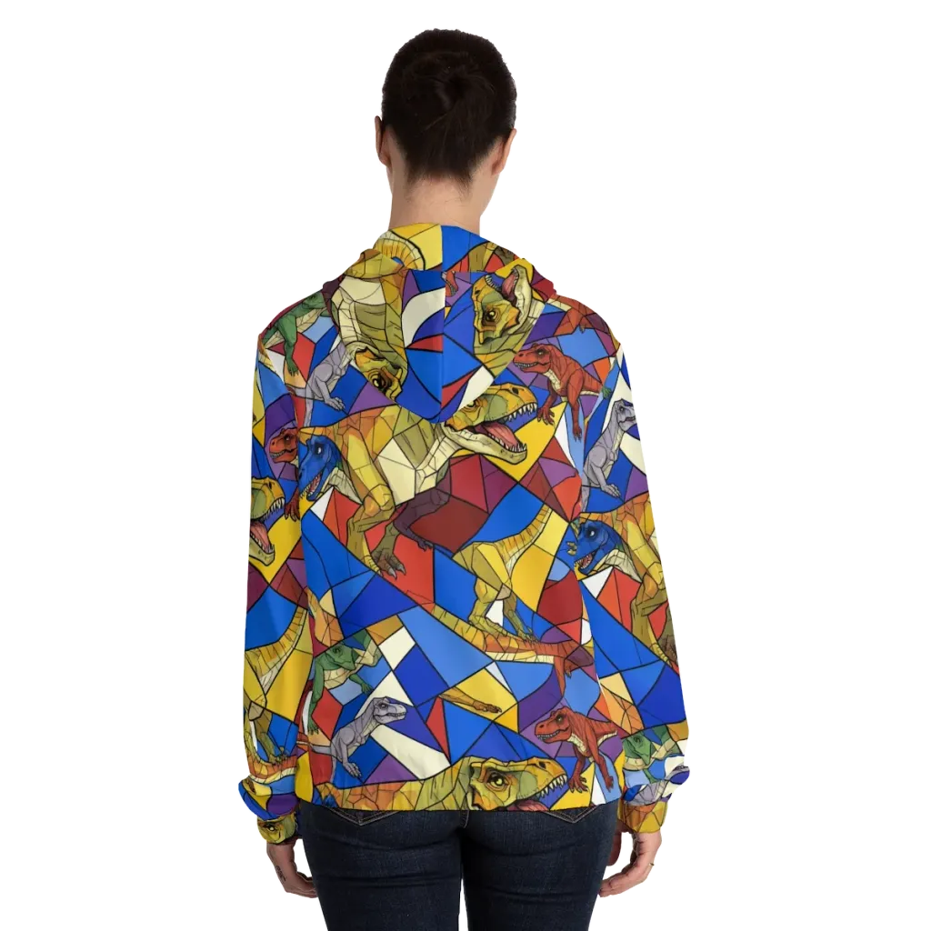 Jurassic Mosaic on Women's Full-Zip Hoodie — Back On Person