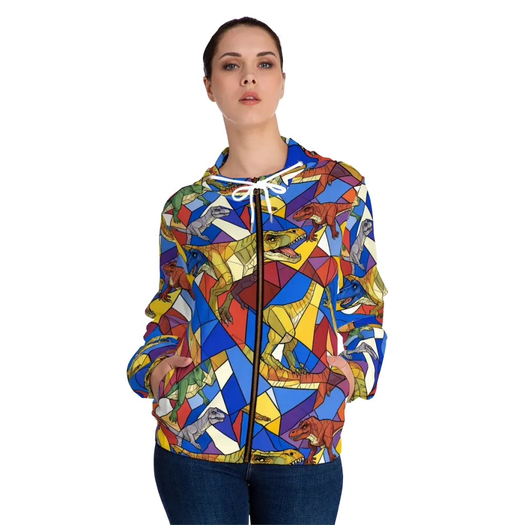 Jurassic Mosaic on Women's Full-Zip Hoodie — Front On Person