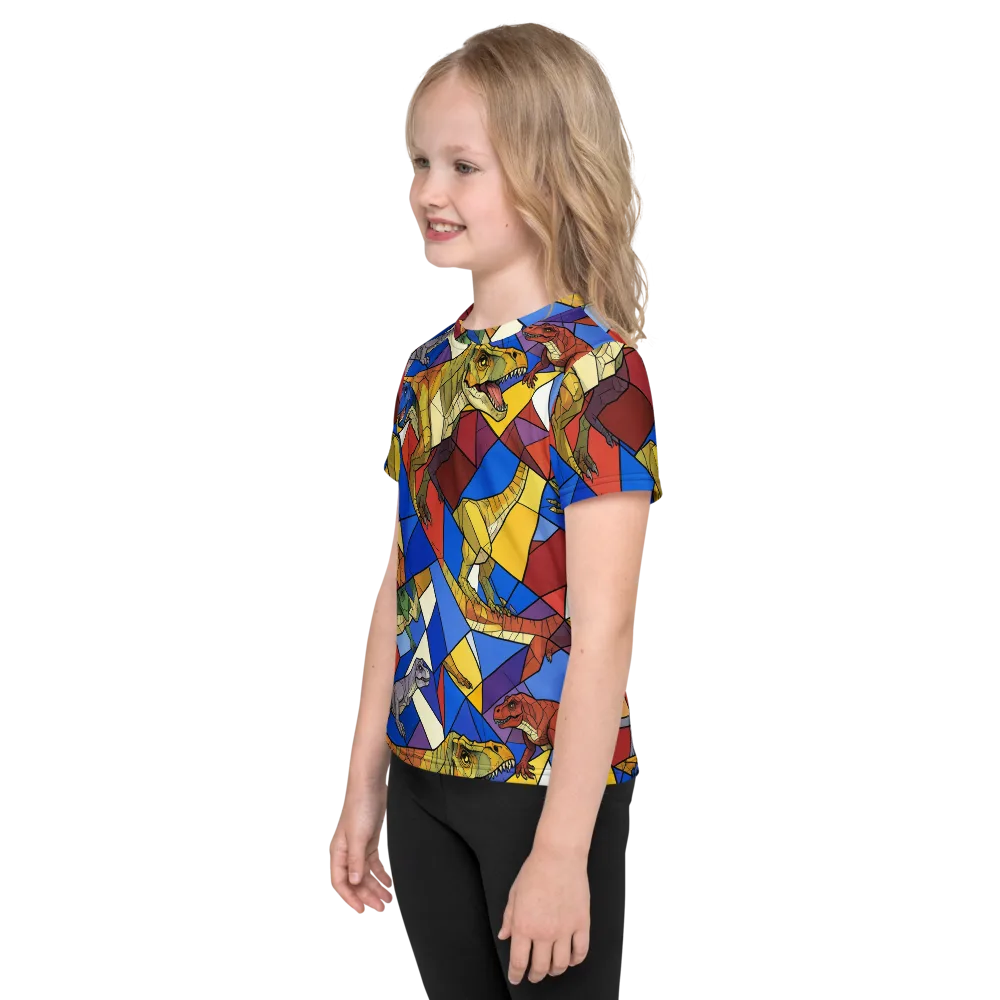 Jurassic Mosaic on Kids Crew Neck T-Shirt — Left