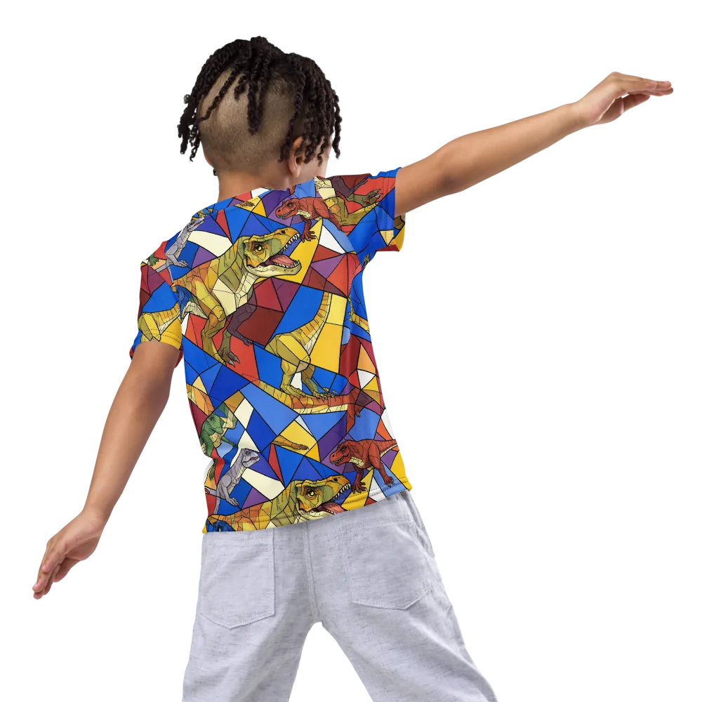 Jurassic Mosaic on Kids Crew Neck T-Shirt — Back