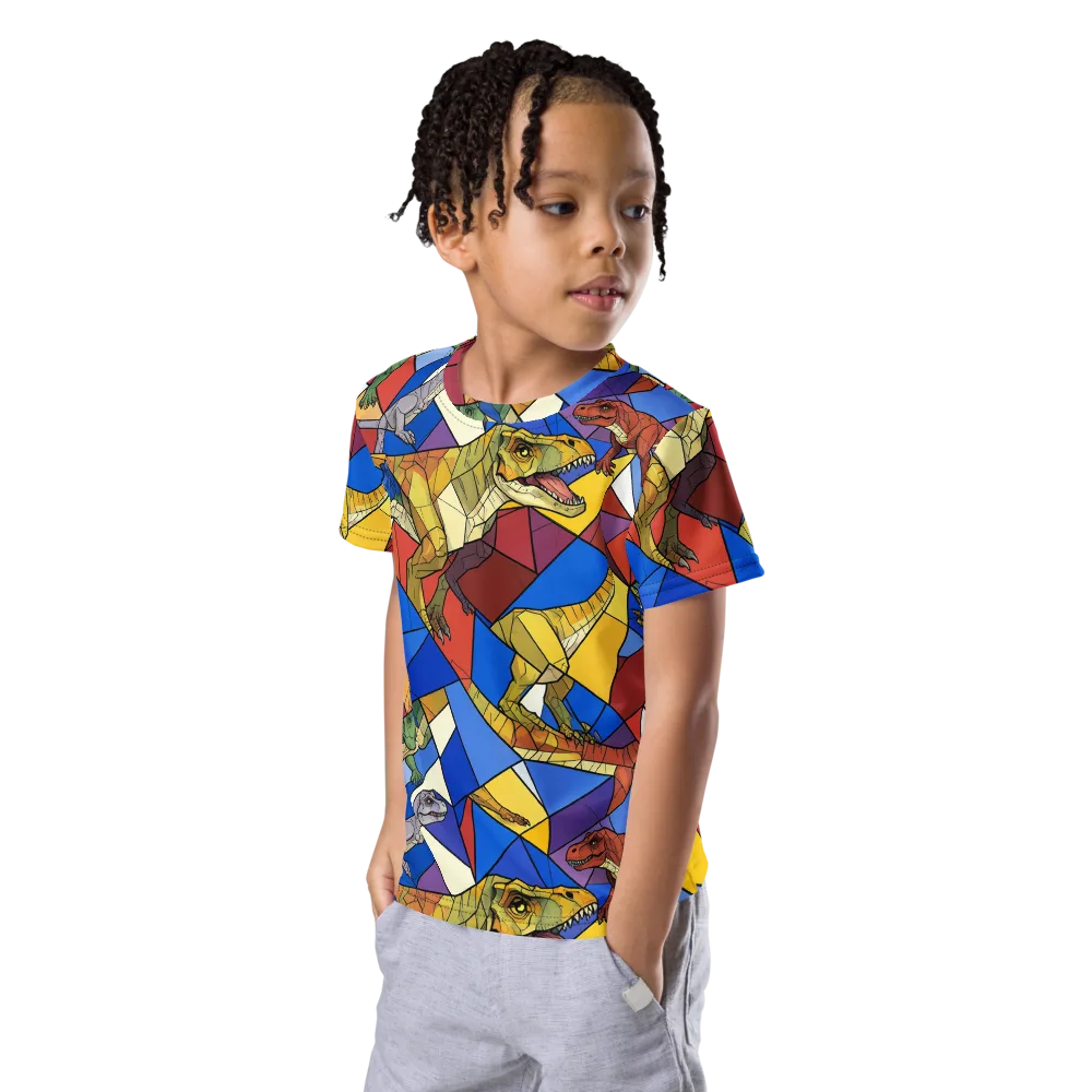 Jurassic Mosaic on Kids Crew Neck T-Shirt — Left Front
