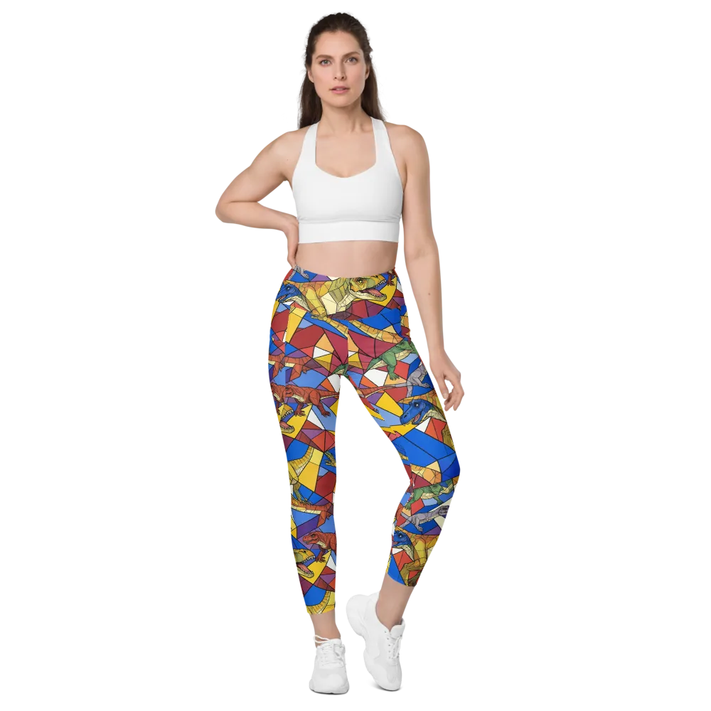 Jurassic Mosaic on Leggings with Pockets — Front