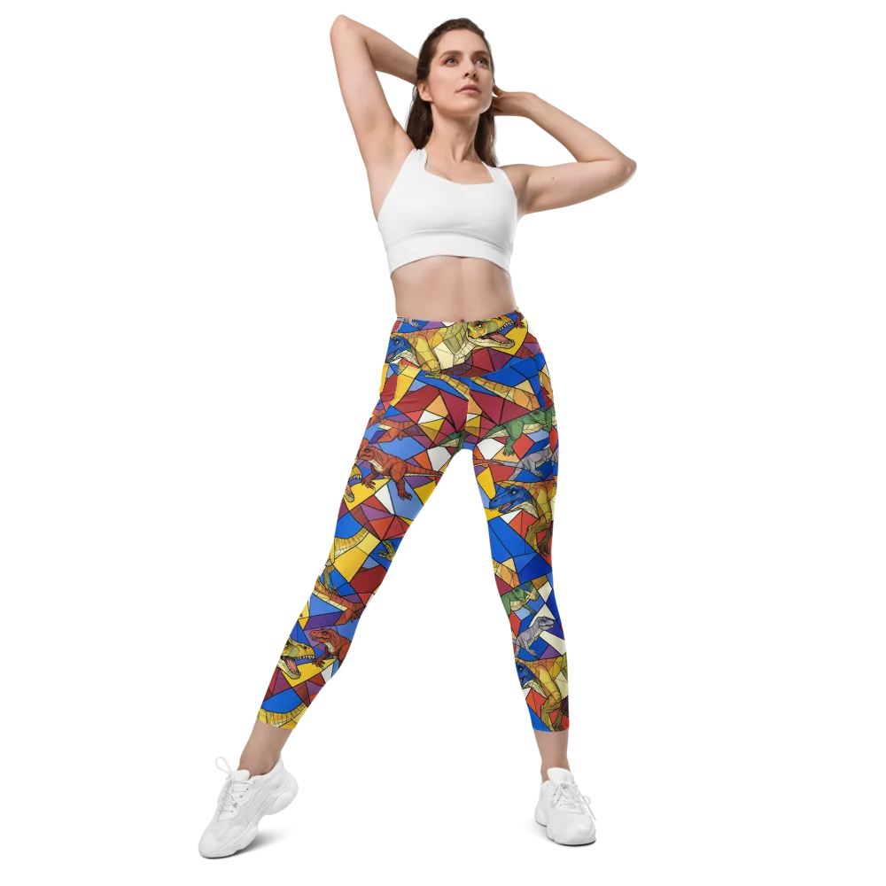 Jurassic Mosaic on Leggings with Pockets — Front