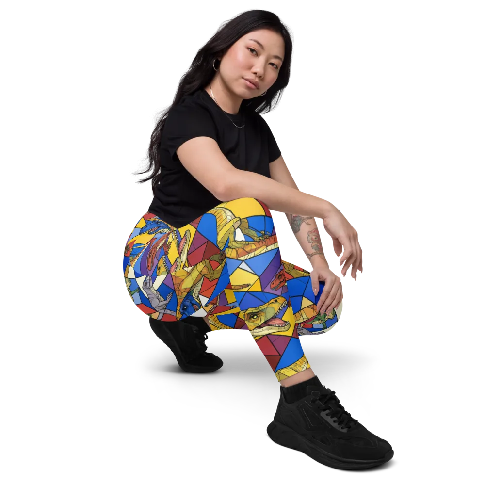 Jurassic Mosaic on Leggings with Pockets — Right Front