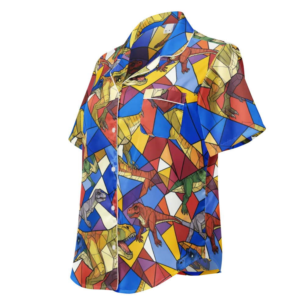 Jurassic Mosaic on Women's Short Sleeve Pajama Top — Left Front