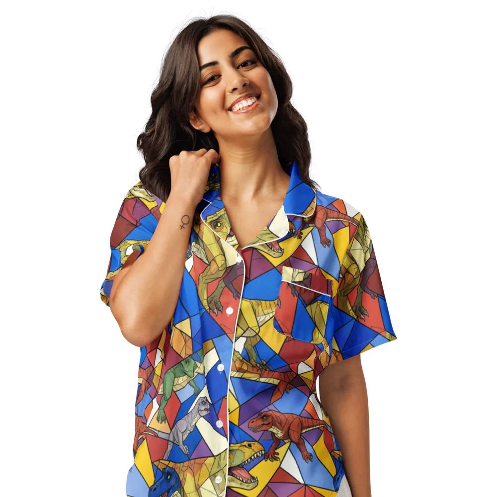 Jurassic Mosaic on Women's Short Sleeve Pajama Top — Front