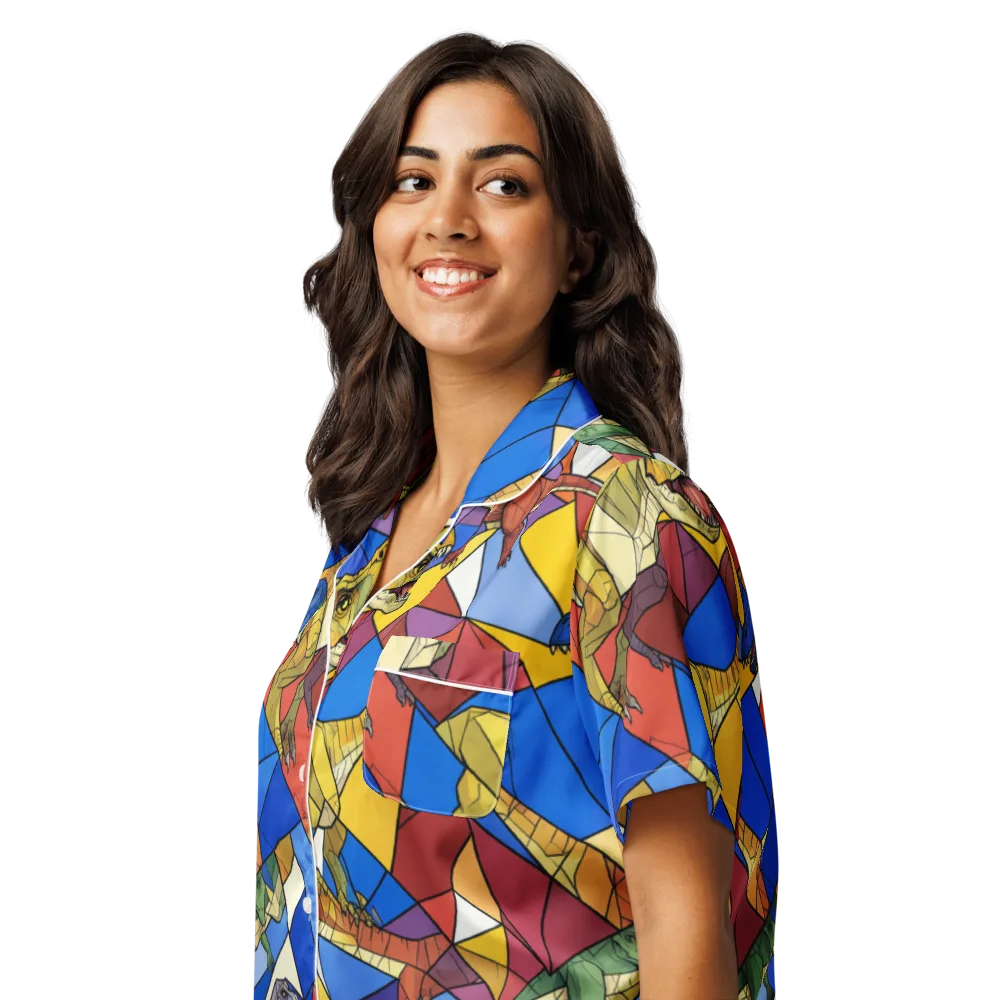 Jurassic Mosaic on Women's Short Sleeve Pajama Top — Left Front