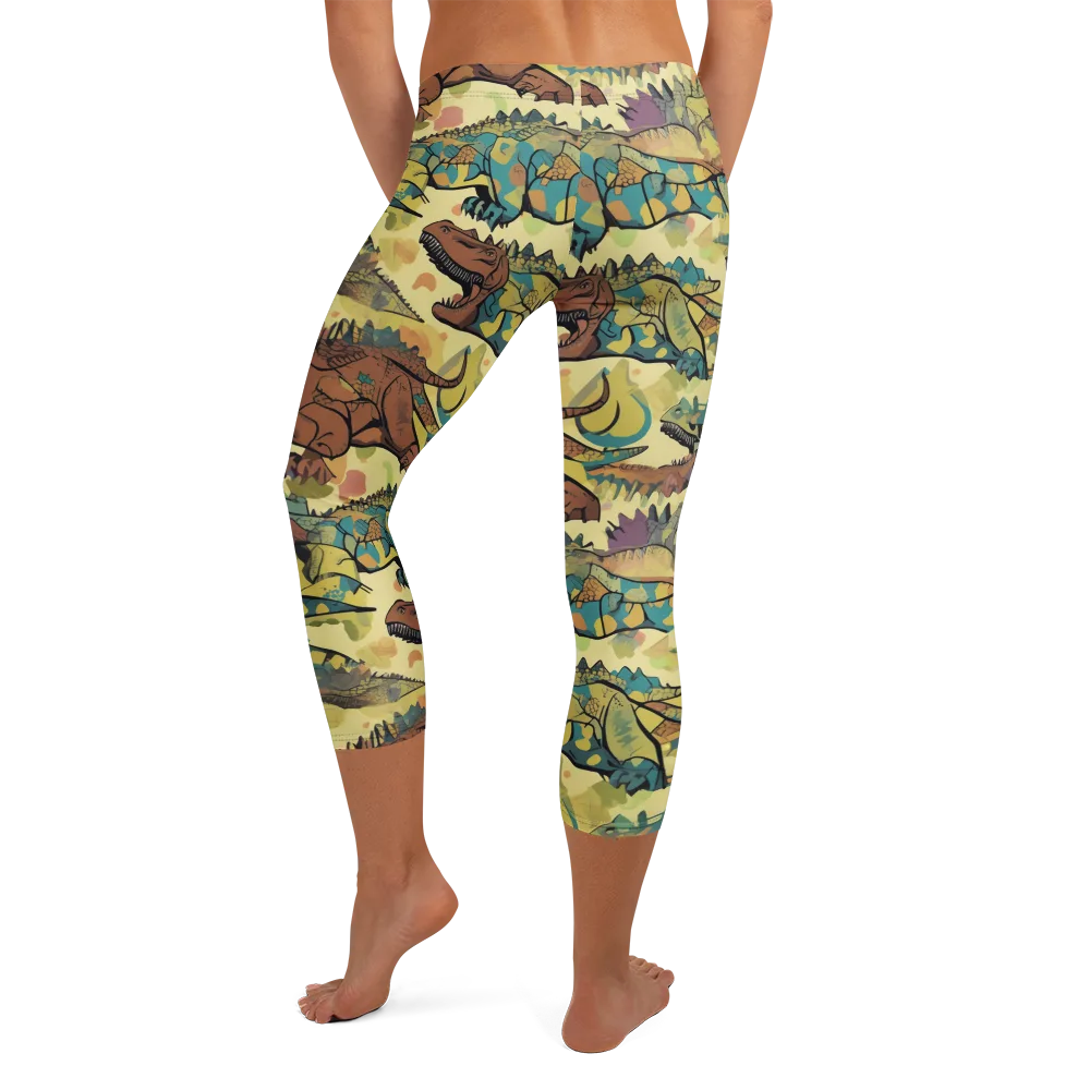Dino Dreamscape on Capri Leggings — Back
