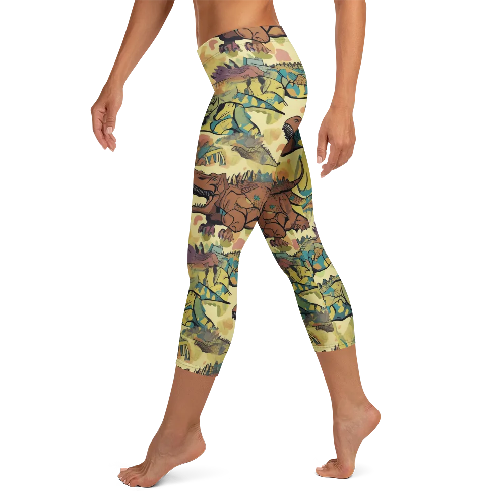 Dino Dreamscape on Capri Leggings — Left