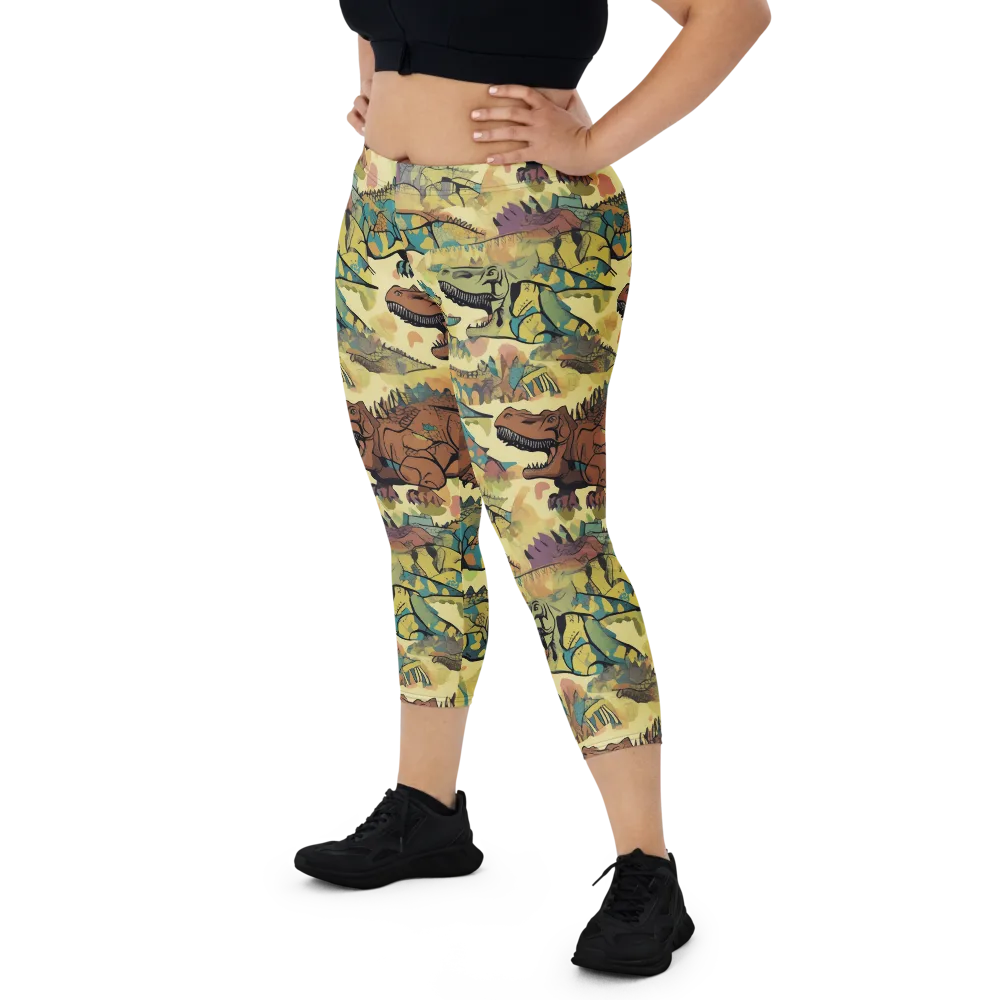 Dino Dreamscape on Capri Leggings — Front