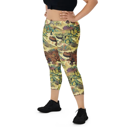 Dino Dreamscape on a Capri Leggings