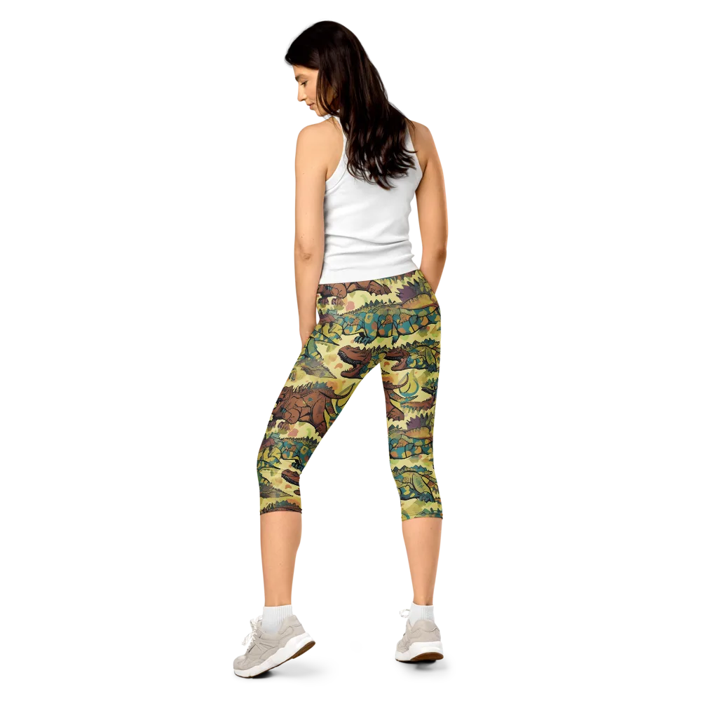 Dino Dreamscape on Capri Leggings — Back