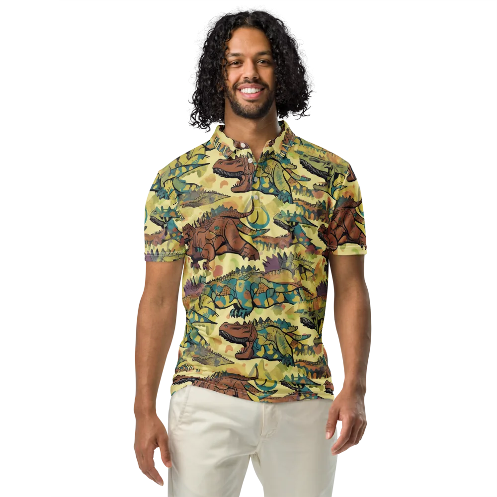 Dino Dreamscape on Men's Slim Fit Polo Shirt — Front