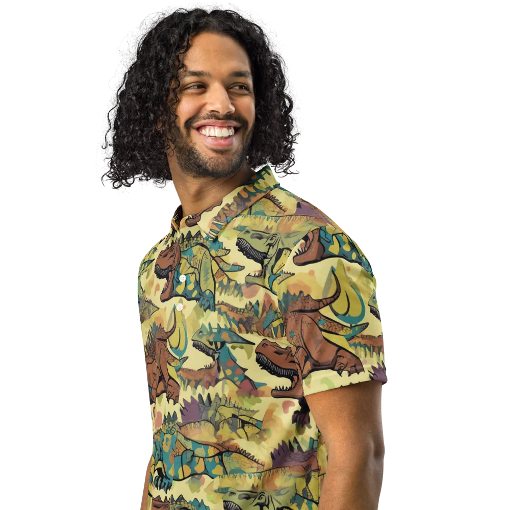 Dino Dreamscape on Men's Slim Fit Polo Shirt — Left Front