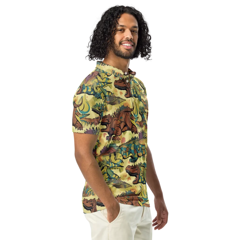 Dino Dreamscape on Men's Slim Fit Polo Shirt — Right Front