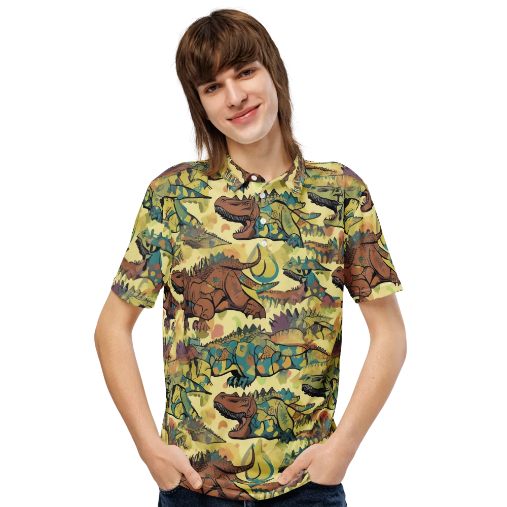 Dino Dreamscape on Men's Slim Fit Polo Shirt — Front