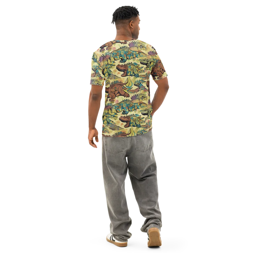 Dino Dreamscape on Men's Cotton Crew Neck T-Shirt — Back