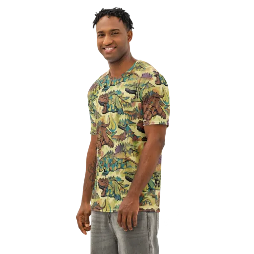 Dino Dreamscape on a Men's Cotton Crew Neck T-Shirt