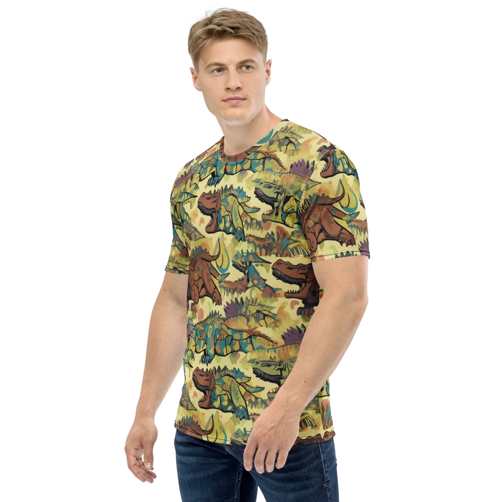 Dino Dreamscape on Men's Crew Neck T-Shirt — Left