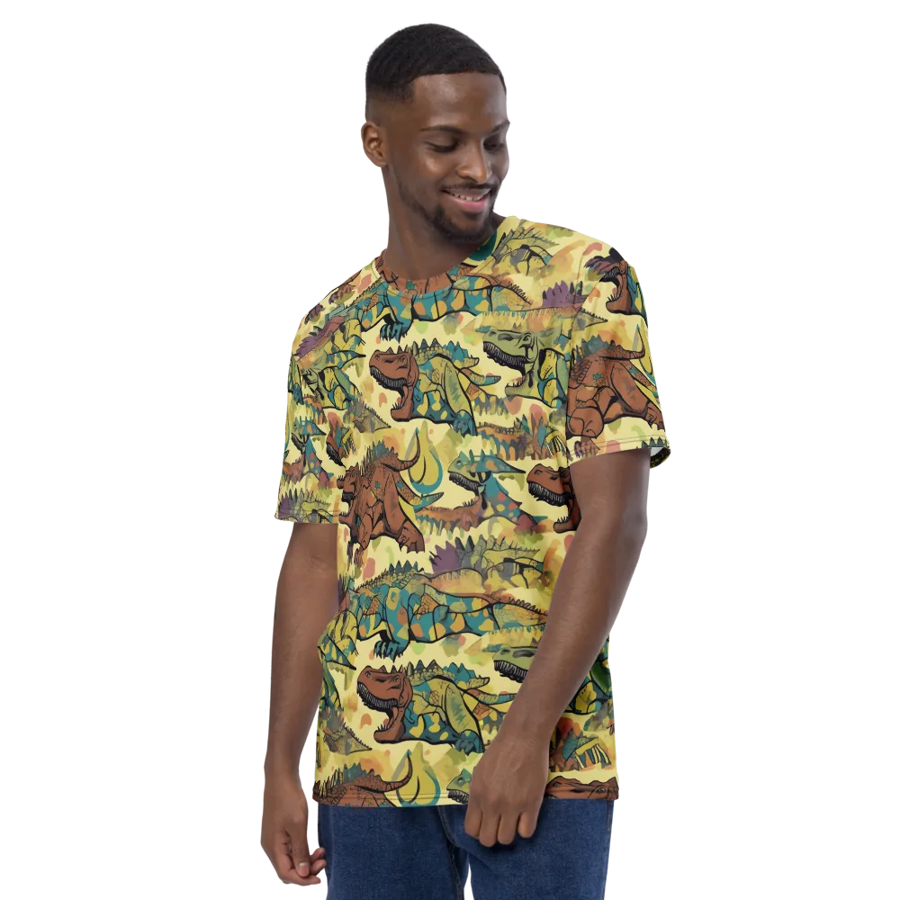 Dino Dreamscape on Men's Crew Neck T-Shirt — Left