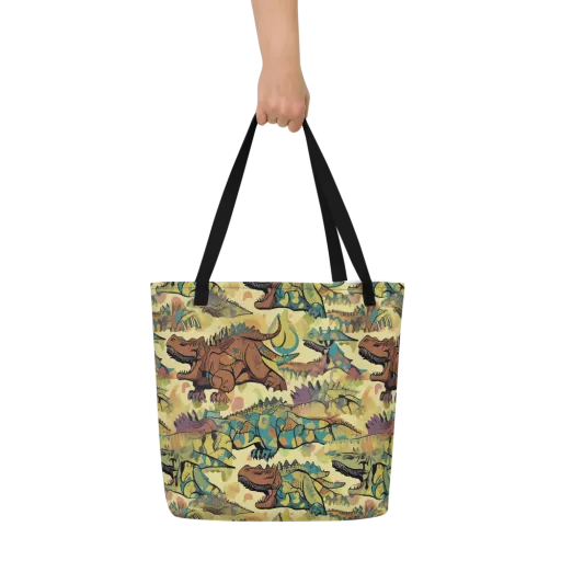 Dino Dreamscape on a Large Tote Bag W/ Pocket