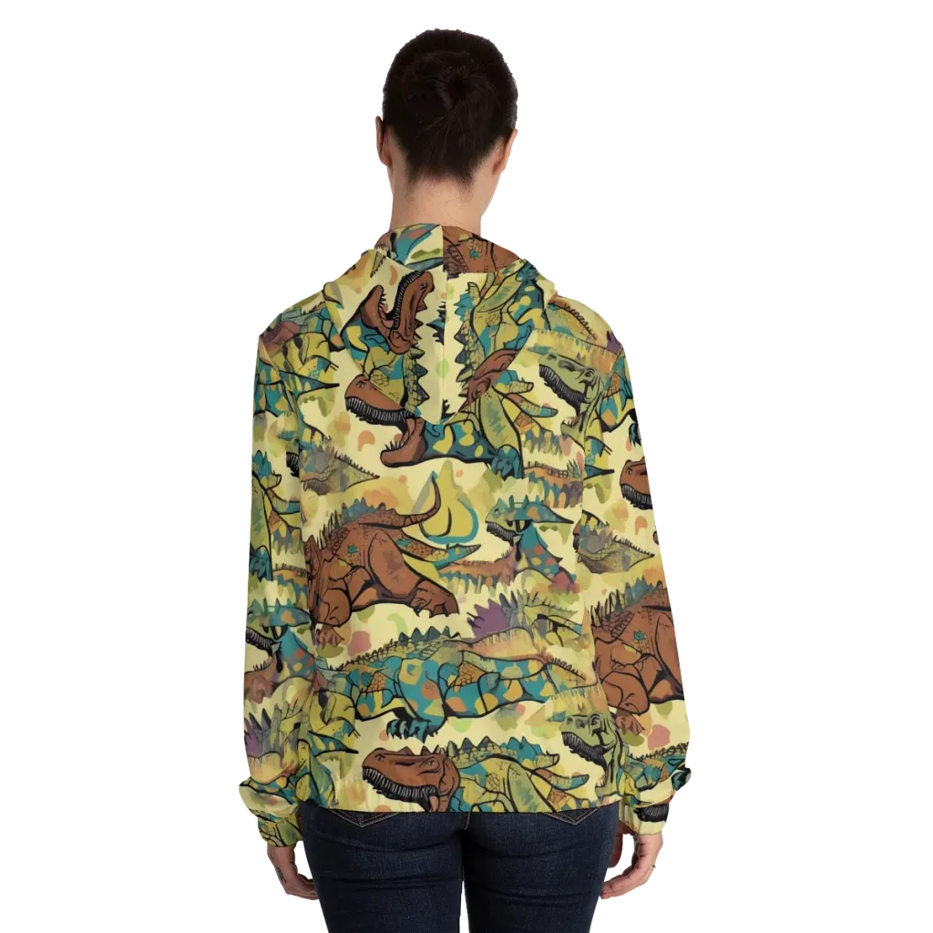 Dino Dreamscape on Women's Full-Zip Hoodie — Back On Person