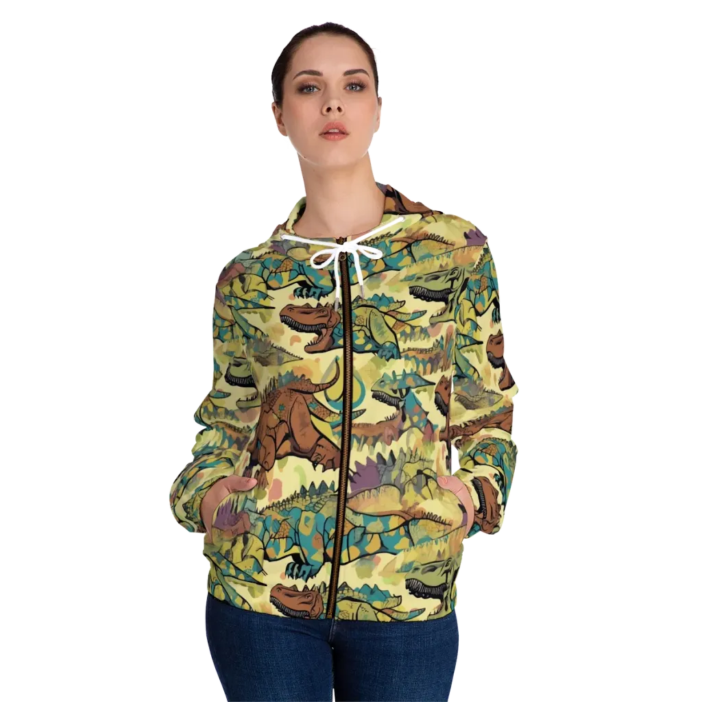 Dino Dreamscape on Women's Full-Zip Hoodie — Front On Person