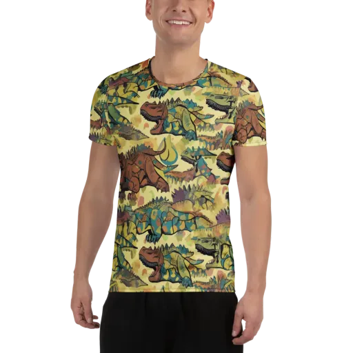 Dino Dreamscape on a Men's Athletic T-Shirt