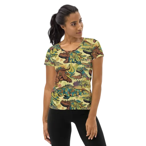 Dino Dreamscape on a Women's Athletic T-Shirt