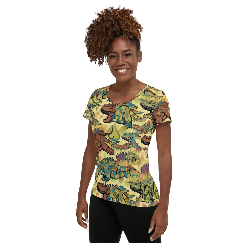 Dino Dreamscape on Women's Athletic T-Shirt — Left