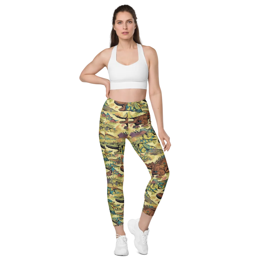 Dino Dreamscape on Leggings with Pockets — Front